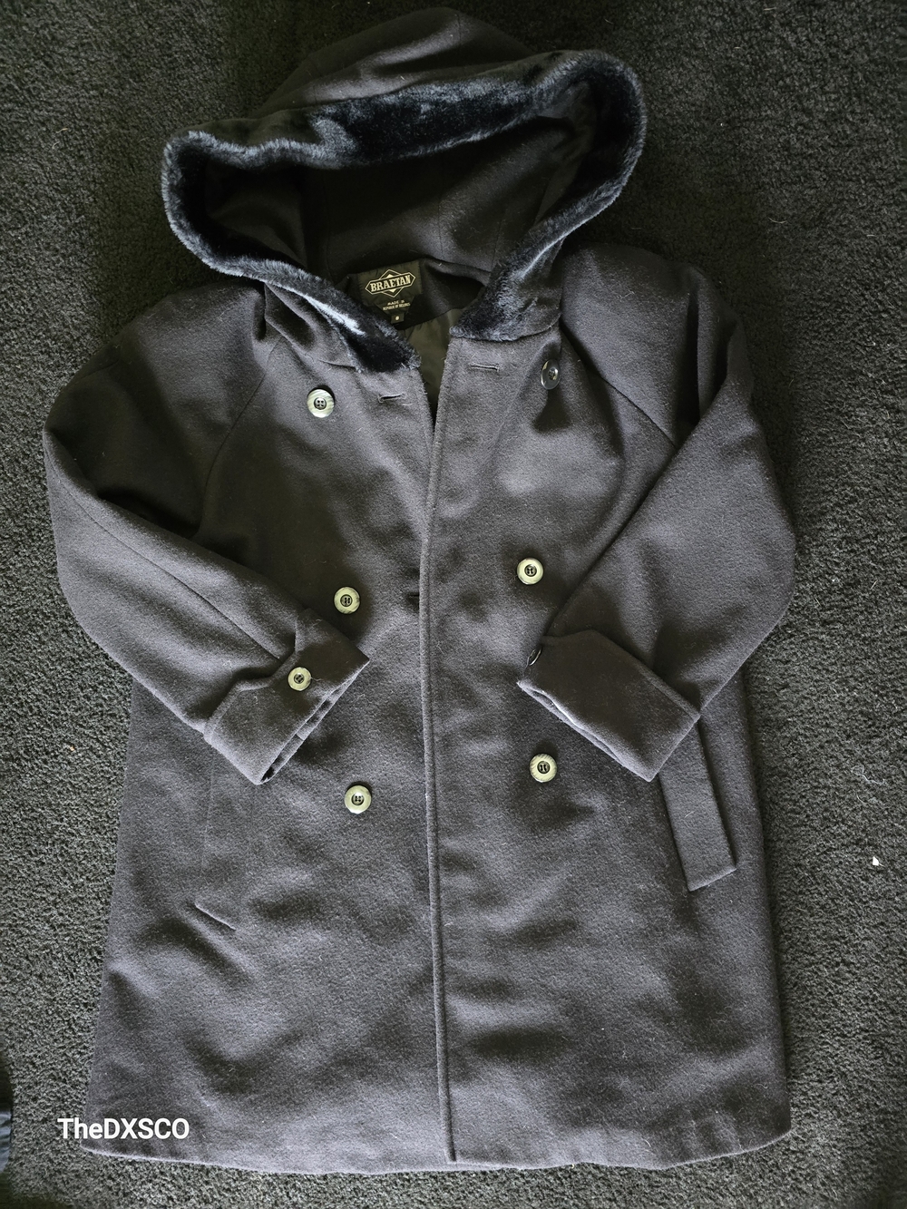 Braetan Black Hooded Double-Breasted Pea Coat